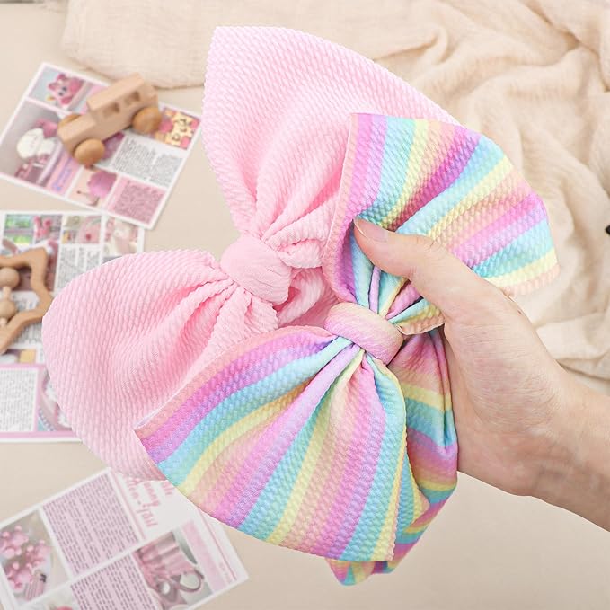 Rainbow Headbands for Baby Girls Hair Bows 2pcs Newborn Infant Toddler Kids Hair Accessories Pink Head Bow Colorful Stripes