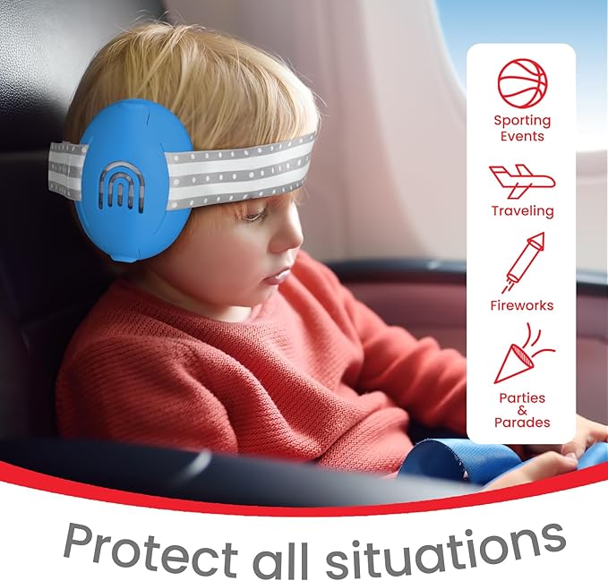 2-in-1 Adjustable Baby & Toddler Noise Cancelling Headphones - Ear Muffs for Kids 1-3 for Airplane Travel