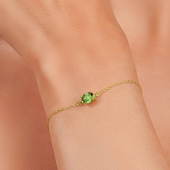 Gem Stone King 7X5MM Oval Gemstone Birthstone Solitaire Bracelet For Women | 925 Sterling Silver | Adjustable Bolo Bracelet For Women | Fine Jewelry Gifts for Her Mom Wife