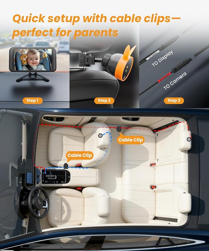 Babyvue BV2 USB Baby Car Camera Plug-Play, 4.5" 1080P Easy Setup Backseat Camera with Flexible 360 Rotation, Clear Picture Rear Facing Car Seat – Peace of Mind for Pet Owners and Parents