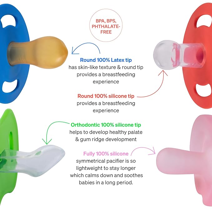 Pacifier Starter Kit by LoveNoobs, 4 Pack, Pacifiers 0-6 Months, Baby Starter Kit, Newborn Silicone Dummy, Orthodontic, Teething Soothers, Newborn Gift, Pink