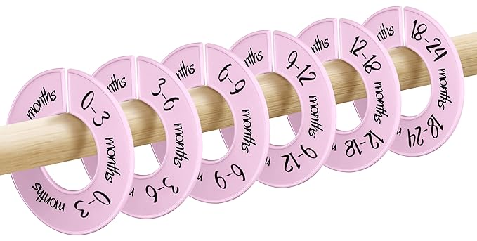 Pro Goleem Baby Closet Dividers Pink Baby Closet Organizer for Nursery Baby Clothes Size Age Dividers Fits 1.5" Rod 6 PCS
