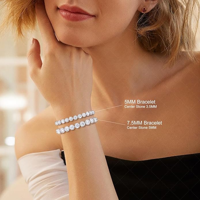 Moissanite Halo Bracelet 4.9CT-8.0CT Lab Grown Moissanite Bracelet for Women 18K White Gold Plated S925 Sterling Silver Adjustable Tennis Bracelet 5MM/7.5MM Iced Out Bracelets Cluster Jewelry