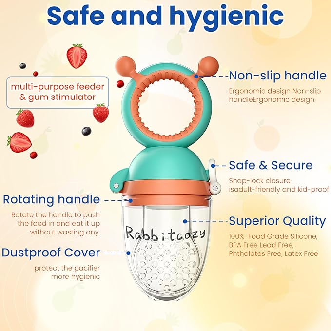 Baby Fruit Food Feeder Pacifier with 3 Different Size Silicone Pouch,Teethers for Babies 6-12Months, Baby Solid Food Essentials, Push Pop Silicone Feeder, Nutrition Feeder, BPA Free,1 Pice, Blue