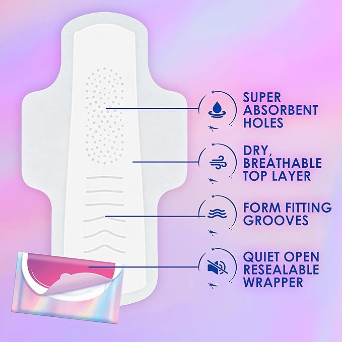 Always Pocket Feminine Pads with FlexFoam, Size 1, Regular, with Wings, Unscented, 66 Count (3 Packs of 22)
