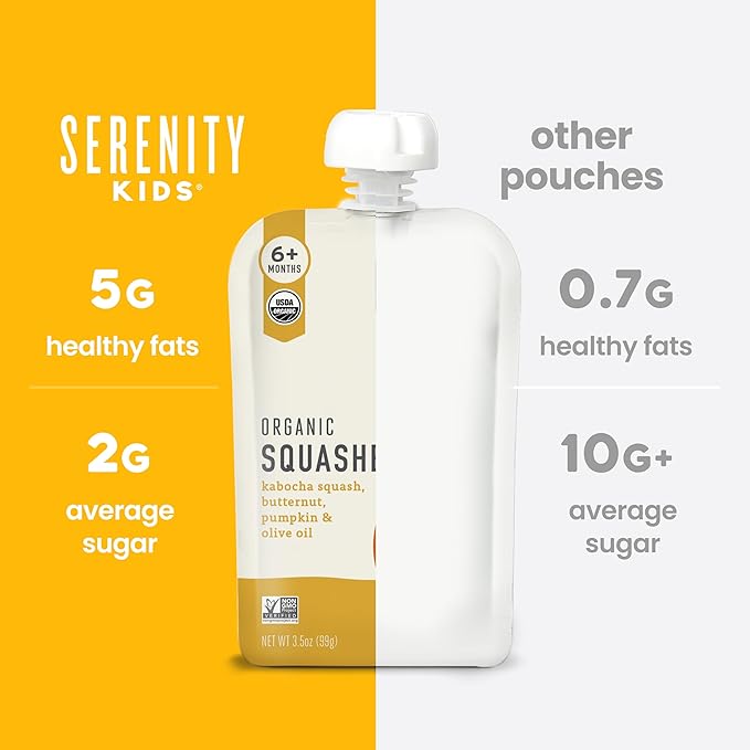 Serenity Kids 6+ Months Organic Veggie Puree Baby Food Pouches - USDA Organic Veggie Blend for Toddler Food - No Added Sugar Snacks - BPA-Free Baby Pouches - 3.5 Oz, 6 Pack