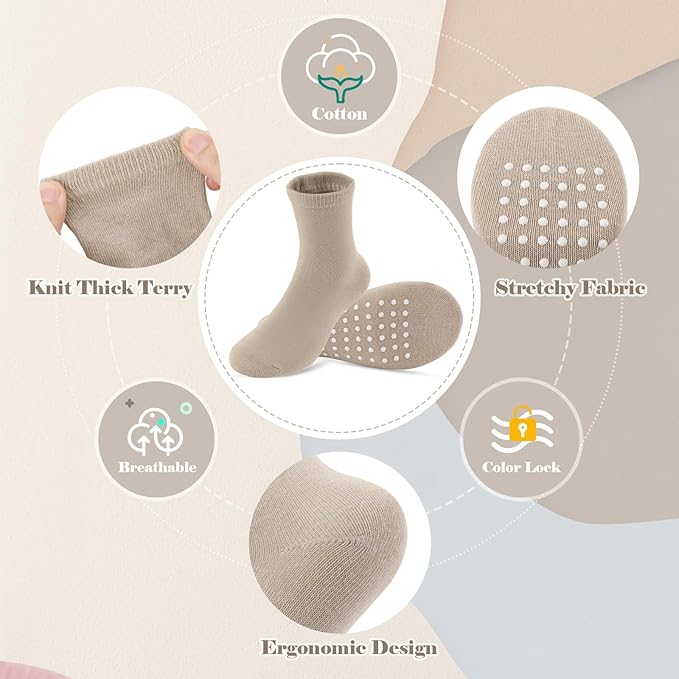 JAKIDAR 12 Pack Baby Toddler Socks Non Slip Grip Cotton Crew Socks for Boys Girls Infants Kids