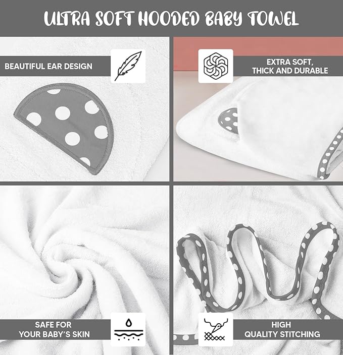 Set of 2 Hooded Baby Towels – White – Luxurious, Large and Super Absorbent – 30 x 30 Inch – Soft and Suitable for Infants, Toddlers and Kids – 400 GSM