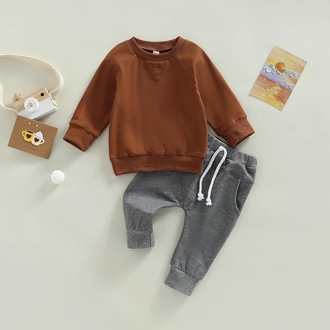Toddler Baby Boy Fall Outfit Crewneck Long Sleeve Sweatshirt Tops Elastic Pants Jogger Cute Newborn Winter Clolthes Set