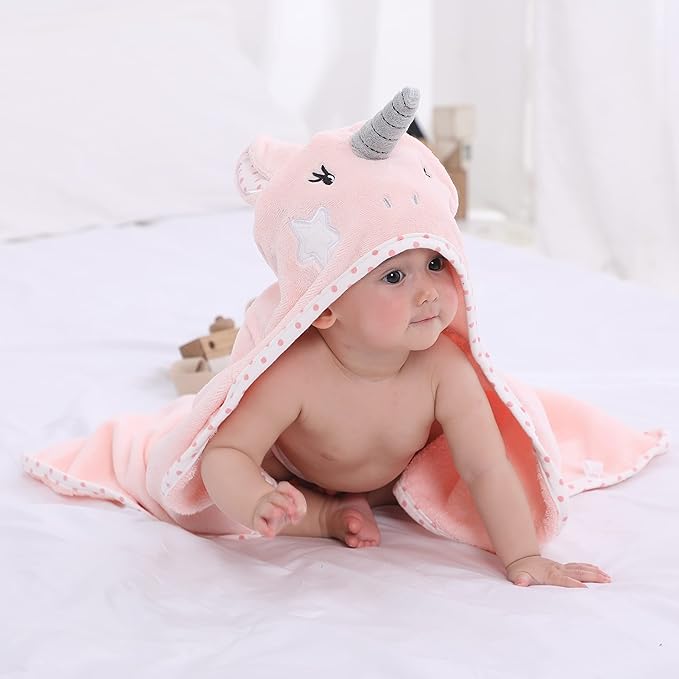 Baby Hooded Towel with Unique Animal Design Ultra Soft Thick Cotton Bath Towel for Newborn (Unicorn)
