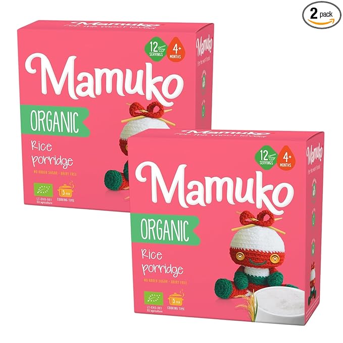 MAMUKO Organic Porridge - Rice porridge with No Added Sugar, Milk & Preservatives - High Fiber porridge Developed with EU Experts - Healthy porridge Ideal for Little Ones from 4+ Months - 2 Pack