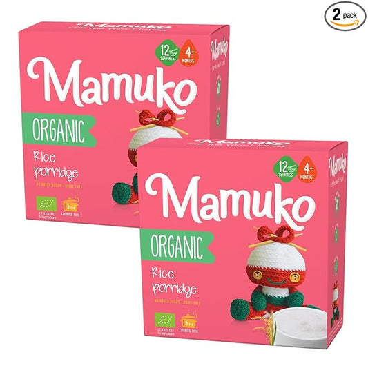 MAMUKO Organic Porridge - Rice porridge with No Added Sugar, Milk & Preservatives - High Fiber porridge Developed with EU Experts - Healthy porridge Ideal for Little Ones from 4+ Months - 2 Pack