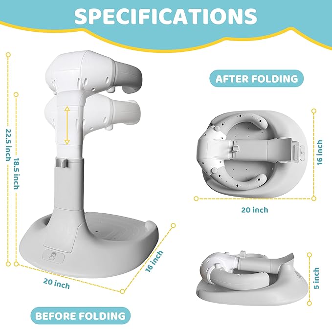 Foldable Baby Shower Standing Support for Toddlers & Infants 8-36 Months, No Setup Anti-Slip Bath Stand Holder, Adjustable Height, Portable Travel & Storage, Easy Clean - 4our Kiddies(Grey)