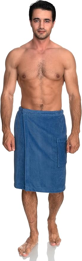 TowelSelections Mens Cotton Shower Wrap Adjustable Terry Velour Spa Bath Towel Wrap Sauna Gym Towels for Men
