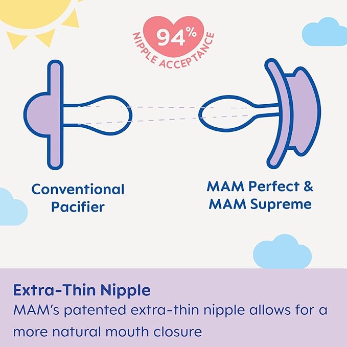 MAM Perfect Night Baby Pacifier, Patented Nipple, Glows in The Dark, 2 Pack, 0-6 Months, Boy
