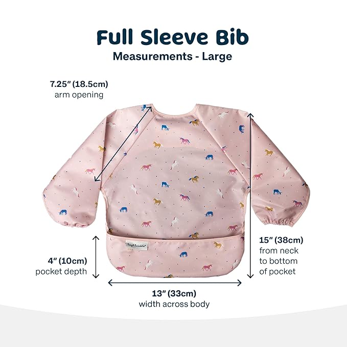 Tiny Twinkle Long Sleeve Bib for Babies & Toddlers | Waterproof Smock Bib for Eating | Machine Washable & Mess-Proof Feeding Essentials | Newborn Shower Gift (Unicorn Confetti, 2-4Y)