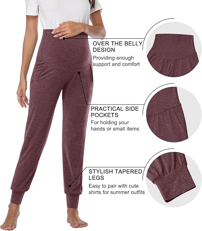 AMPOSH Women's Maternity Pants Stretchy Lounge Workout Sweatpants Casual Loose Comfy Pregnancy Joggers with Pockets