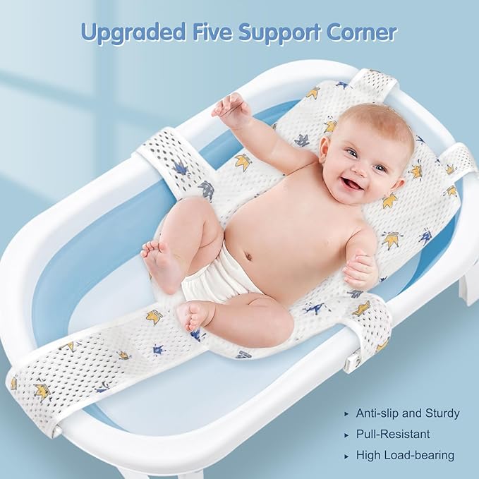Colorlife Baby Bath Seat Support Net Infant Bathing Seat Support Mat, Adjustable Comfortable Non-Slip Five-Pointed Baby Shower Net Bathtub Sit Up Mesh for Newborn 0-12 Months-Crown(No Bathtub)