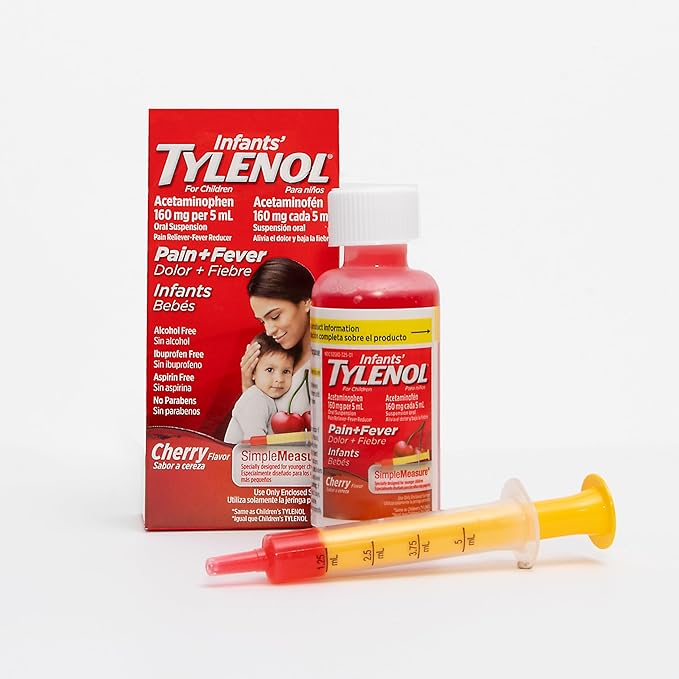 Infants' Tylenol Liquid Pain Relief & Fever Medicine, Oral Suspension, Acetaminophen for Sore Throat, Headache & Teething, Pain Reliever & Fever Reducer for Kids; Cherry Flavor, 2 fl. oz.; Pack of 1