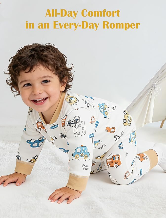 Newborn Baby Boys 2 Pack Cotton Romper Outfits Infant Long Sleeve One-Piece Toddler Button Jumpsuits