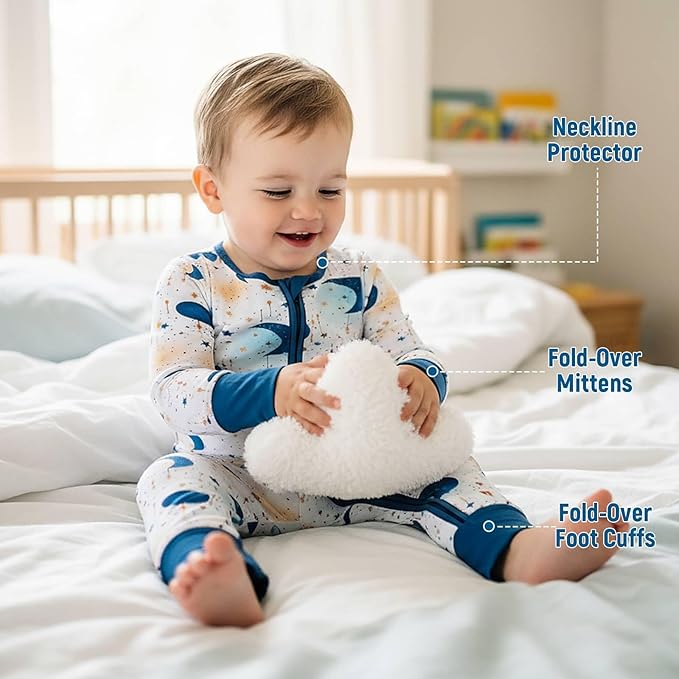 OPAWO Viscose from Bamboo Baby Pajamas Girl 2pack Mittens Cuff 2 Way Zipper Soft Footless Sleeper Baby Boy One-Piece Romper