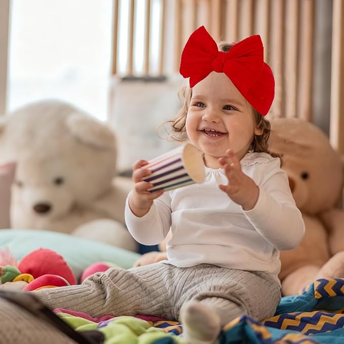 Baby Bows Headbands Soft Nylon Handmade Hair Accessories for Newborn Infant Toddler Kids (3 Red white green, Large)