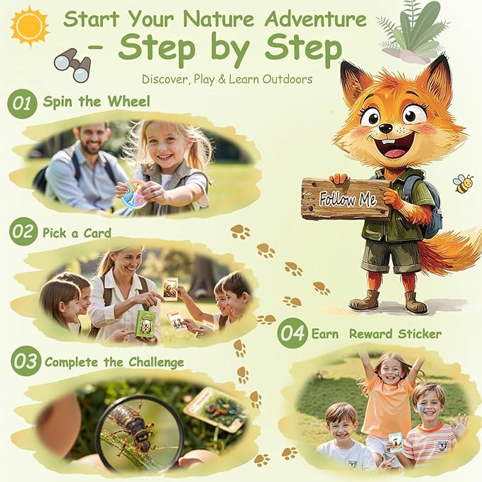 Kids Nature Scavenger Hunt – Outdoor Game for Kids | Laminated Waterproof, Wipe-Clean | 55 Cards, 5 Themes, Spinner & Stickers, Soft-Touch | Ages 3–12 Stocking Stuffers