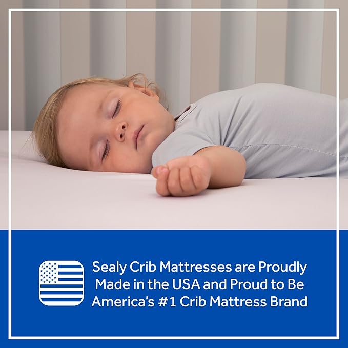 Sealy Baby Refresh Breathable 2 Stage Waterproof Crib Mattress Plus Toddler Bed Fit, Removable Knit Cover, GREENGUARD Gold Certified, Safety & Quality Tested, Made in USA, 52X28 -White