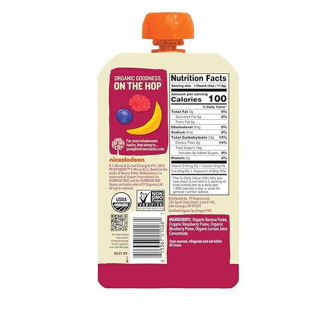 Peter Rabbit Organics Fruit Flavors Variety Pack - Squeezable Snack Pouches 4 oz. (Pack of 18)