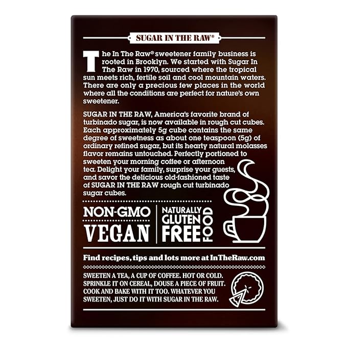 In The Raw Sugar Turbinado Cane Cubes | No Added Flavors | Natural Sweetener | Vegan | Pack of 2