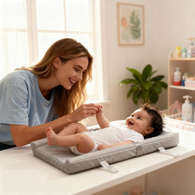 Wipeable Baby Changing Pad for Dresser, Portable Changing Pad with Restraining Belt, Soft & Non-Slip Waterproof Lightweight Changing Table Pad, Easy to Clean for On The Go Diaper Change (Gray)