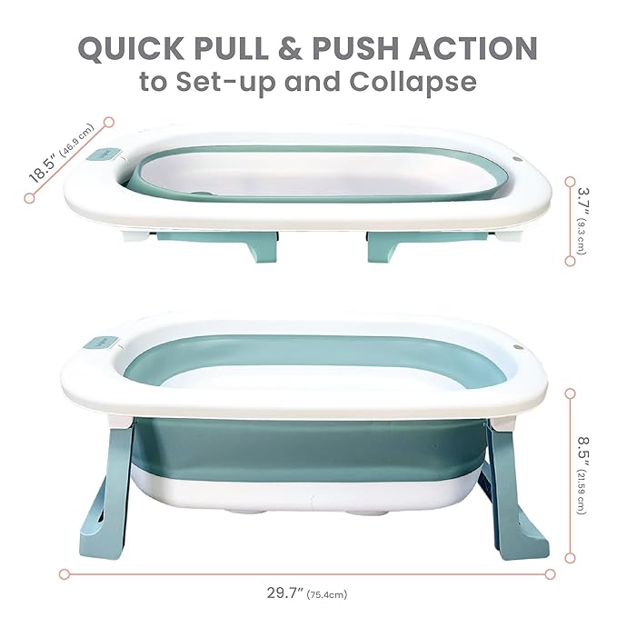 Lulyboo Collapsible Baby Bathtub - Portable, Lightweight, Foldable Newborn & Toddler Tub with Water Temperature Indicator, Built-in Shower Head, Safe BPA-Free Materials for 0-12 Months, Easy Storage