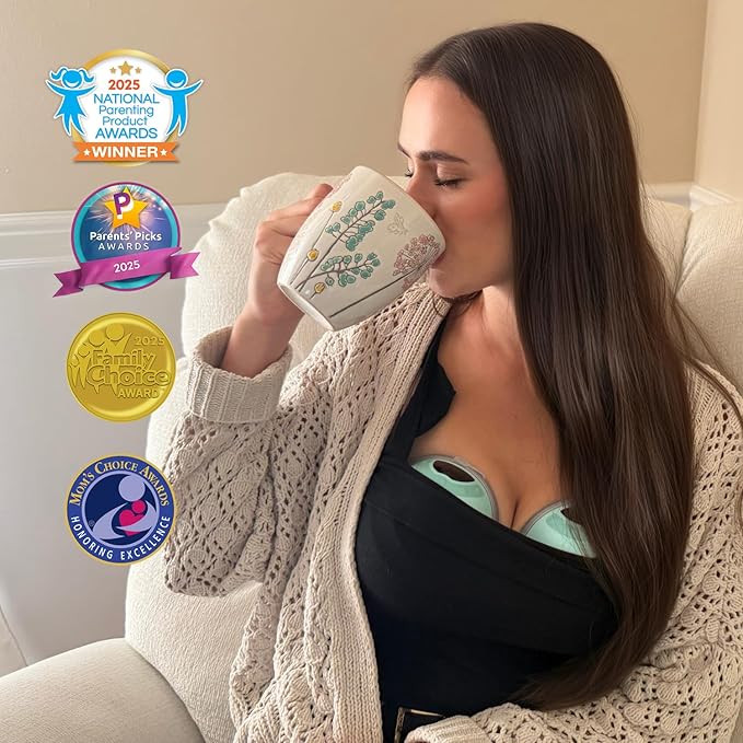 MomMed S33 Wearable Breast Pump with Case, Ultra-Quiet in-Bra Pump for Work & Night, One-Tap Pause, Night Light, Leakproof, 4 Modes 9 Levels, 17/19/21mm Inserts (Green, 2 Pack)