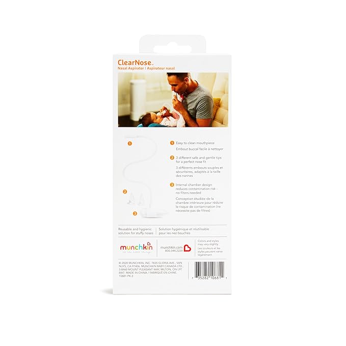 Munchkin® ClearNose™ Baby Nasal Aspirator - No Filters Needed, Gentle Nose Sucker for Baby Snot, Clear/White