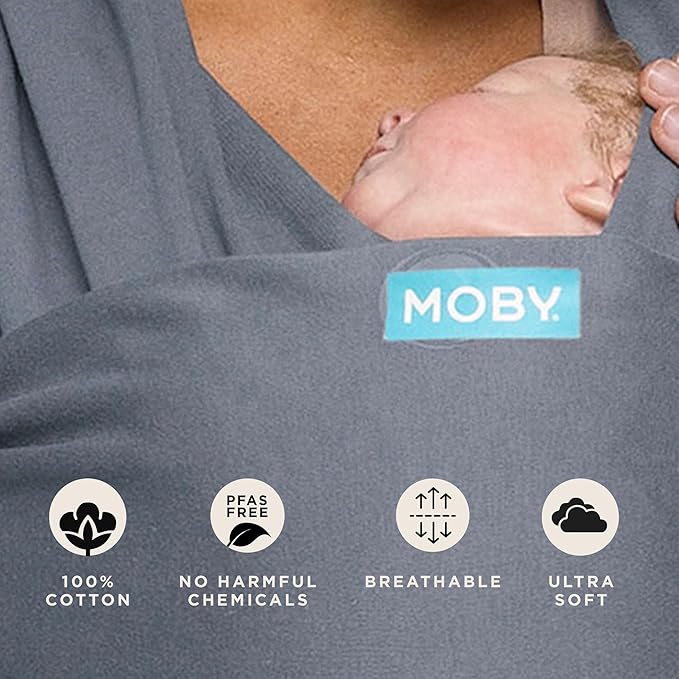 Moby Baby Wrap Carrier Classic for Newborns to Toddlers (8-33lbs), Infant Sling Carrier, Lightweight & Hands Free Design, Adjustable for All Body Types (Flint)