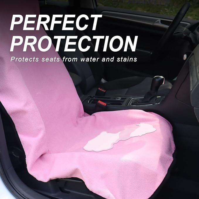 Sweat Towel Car Seat Cover Protector Front Seats for Gym Workout, Running, Swimming, Beach and Hiking, Waterproof Universal Seat Cover for Car, Truck, Van & SUV (Pink, 1pcs Front Seat)