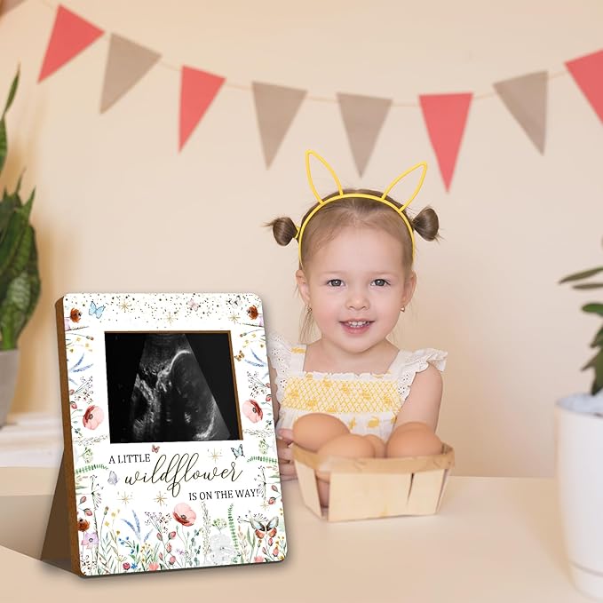 ALodr Wildflower Baby Shower Decorations, Baby Shower Sign Picture Frame, WildFlower Party Decor for Gender Reveal, Pregnancy Milestone Keepsake, Pregnancy Announcement Sonogram Photo Frames