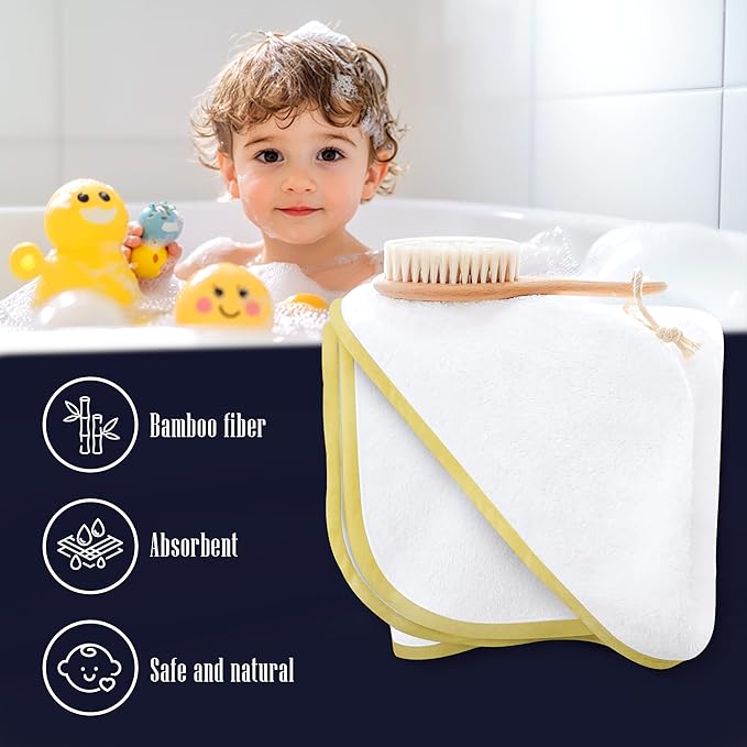 2 Pack Baby Bath Towel - Rayon Made from Bamboo, Ultra Absorbent - Ultra Soft Hooded Towels for Kids - X Large Size for 0-7 Yrs (White and Yellow, 37.5 x 37.5 Inch)