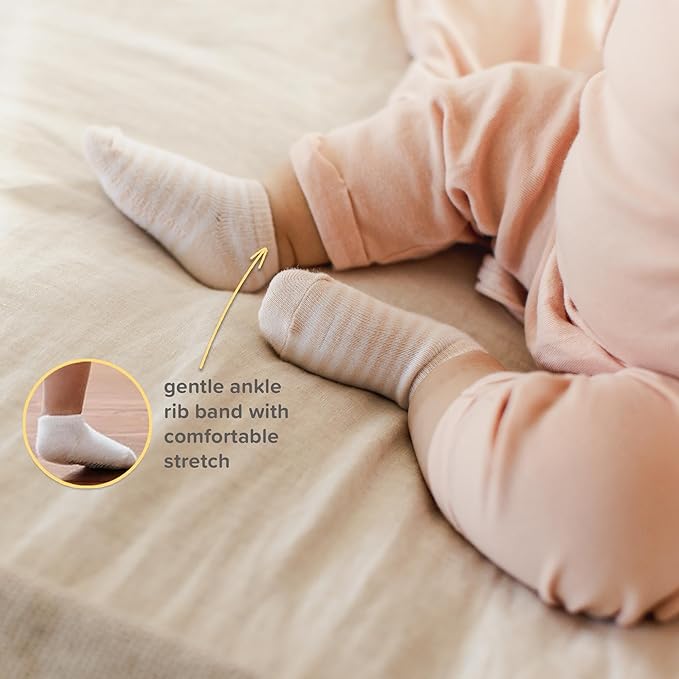 Burt's Bees Baby Baby Girls' Ankle Socks with Non-Slip Grips (6-Pack)