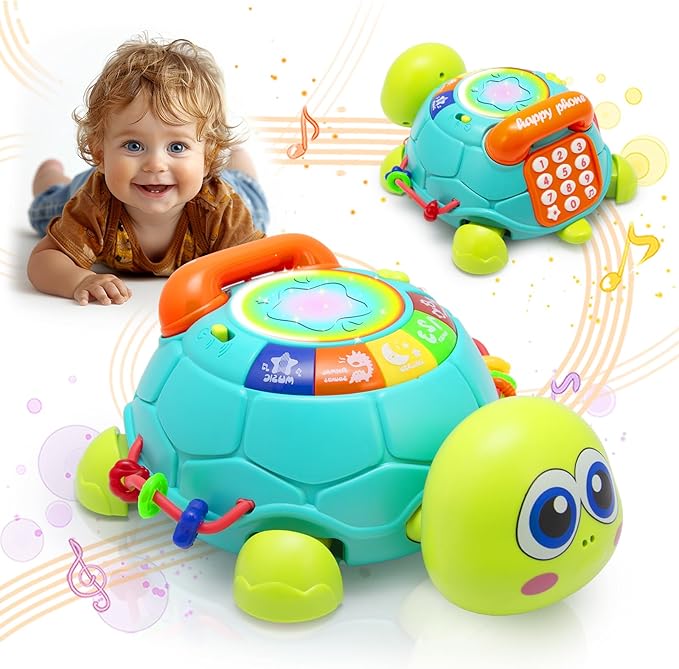 VoMii Musical Turtle Baby Toys 6 to 12 Months, Infant Crawling Tummy Time Development Toy, Light up Music Toys for 7 8 9 10 11 Months Old, Christmas Birthday Gifts for 1-2 Year Old Boy Girl
