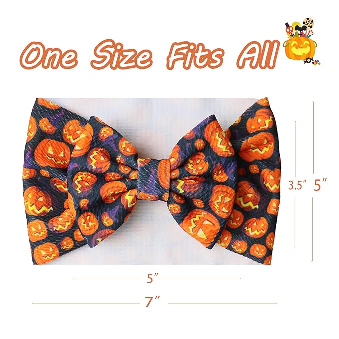 Halloween Baby Girls Headbands Pumpkin Printed Bow Wide Headbands Halloween Handmade Hairbands Hair Accessories Gift for Newborn Infant Toddlers Kids