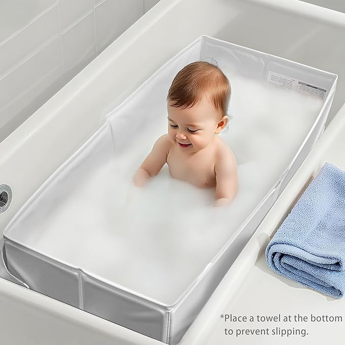 Baby Bathtub, Bath Essentials for Boys Girls, Collapsible & Portable Bathtub for 6M-3Y Infant Toddler, Baby Shower Gifts & Registry Search, Beach Vacation Travel Essential for Newborn, Toddler, Kids