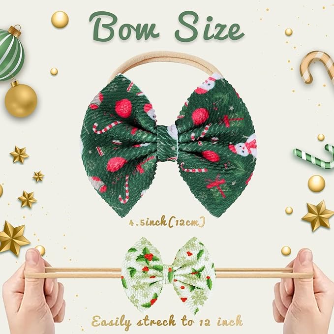 Christmas Baby Headbands, Santa Printed Elastic Nylon Hairbands in Red, White, Green for Newborn and Infant Girls, 3 Pcs (Christmas-A)