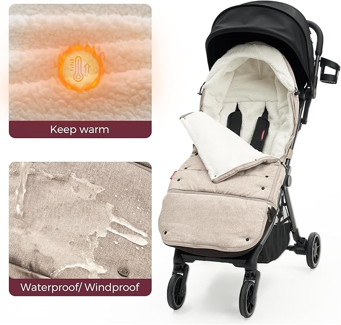 Momcozy Stroller Footmuff Universal | Easily Attaches to Most Strollers | Ultra-Plush,Weather-Proof Stroller Sleeping Bag | Deluxe Warm Stroller Bunting Bag | Extendable Cover Winter | Adjust-Buckle