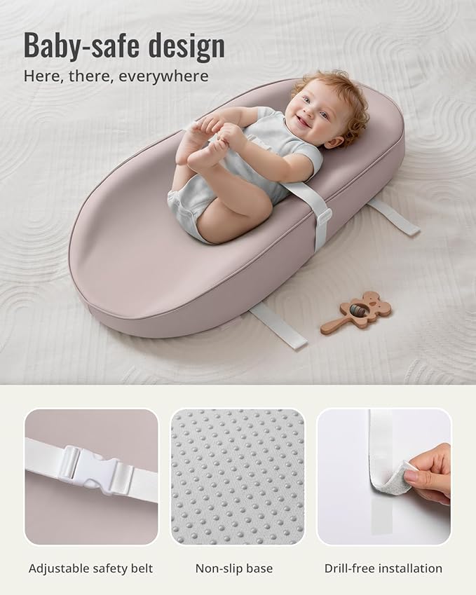 Blissful Diary Vegan Leather Baby Changing Pad with Waterproof & Wipe-Clean PU Cover, Avocado Size Cozy Diaper Changing Pad for Dresser and Table, Taupe