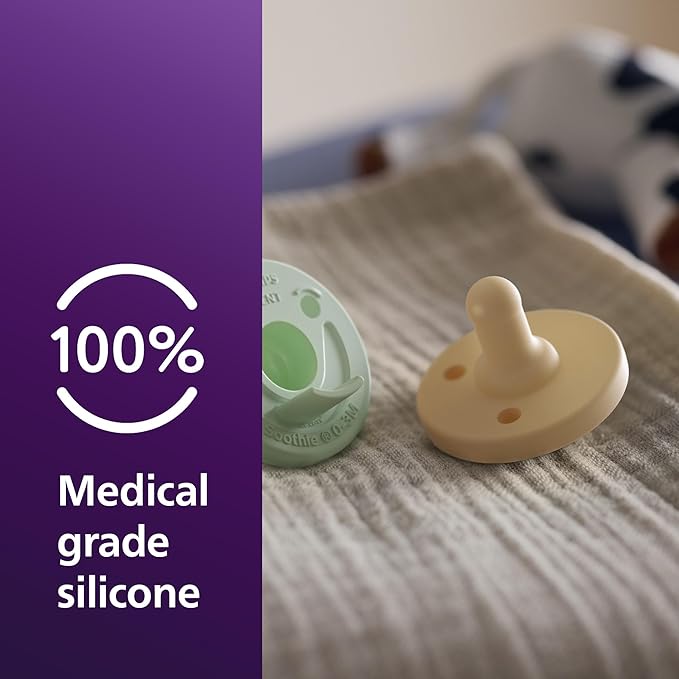 Philips Avent Soothie Baby Pacifiers - 100% Silicone Pacifiers for Babies 0-3 Months, One-Piece Design, BPA-Free, Extra Durable, Green and Yellow, 4 Pack, Model SCF190/71