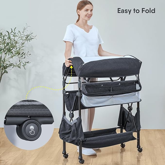 BabyBond Portable Baby Changing Table with 2 Storage Baskets, Foldable Changing Table Dresser Diaper Changing Table Height Adjustable Changing Station for Infant and Newborn(Grey)