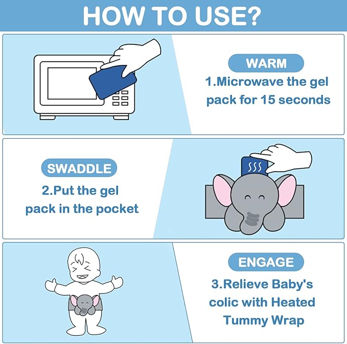 Baby Colic and Gas Relief - Heigoeost Heated Tummy Wrap for Newborns Belly Relief by Soothing Warmth, Baby Heating Pad Swaddling Belt Relief & Soothe Gas, Colic and Upset Stomach for Fussy Infants