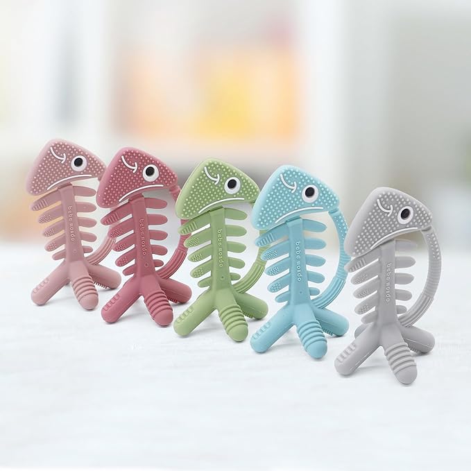 3 in 1 Infant Toys, Baby Teething Toys 3–6 6–12 Months, Teethers for Babies 0–3–6–12 Months for Teething Relief, Baby Gift, Baby Teether Toys, Silicone Sensory Toys, USA Patent Pending, Fish (Gray)
