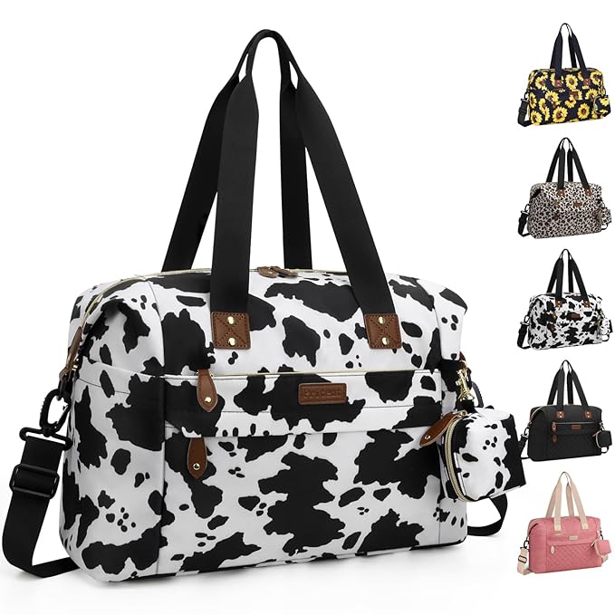 Diaper Bag Tote - Diaper Baby Bags with Pacifier Case, Shoulder Straps, Stroller Clips, Waterproof Large Mommy Maternity Bag Travel Baby Bag for Mom and Dad, Cowprint, Medium